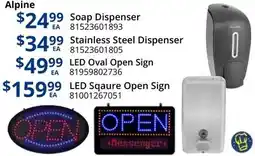 Restaurant Depot Alpine Soap Dispenser, Stainless Steel Dispenser, LED Oval Open Sign, LED Square Open Sign offer