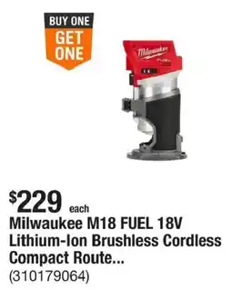 The Home Depot Milwaukee M18 FUEL 18V Lithium-Ion Brushless Cordless Compact Router offer