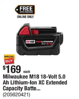 The Home Depot Milwaukee M18 18-Volt 5.0 Ah Lithium-Ion XC Extended Capacity Batte... offer