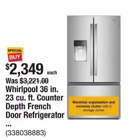 The Home Depot Whirlpool 36 in. Counter Depth French Door Refrigerator offer