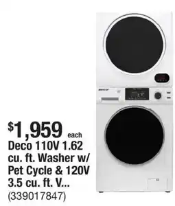 The Home Depot Deco 110V washer w/ pet cycle & 120V dryer offer