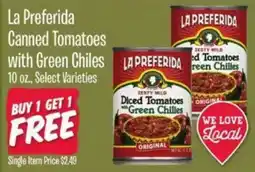 Jewel-Osco La Preferida canned tomatoes with green chiles offer