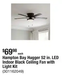 The Home Depot Hampton Bay Hugger 52 in. LED Indoor Black Ceiling Fan with Light Kit offer