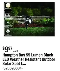 The Home Depot Hampton Bay 55 Lumen Black LED Weather Resistant Outdoor Solar Spot L... offer