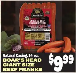 Gristedes Boar's Head giant size beef franks offer