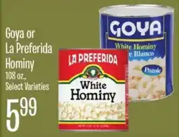 Jewel-Osco Goya or La Preferida hominy offer