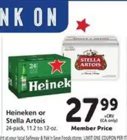 Safeway Heineken or Stella Artois offer