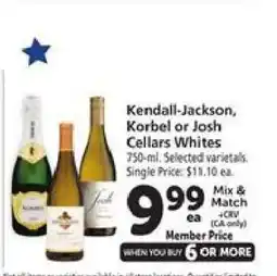 Safeway Kendall-Jackson, Korbel or Josh Cellars Whites offer