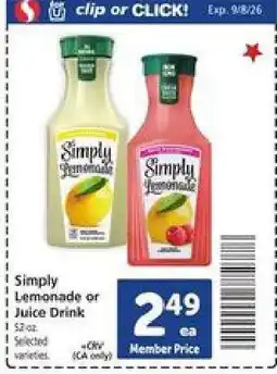 Safeway Simply Lemonade or Juice Drink offer