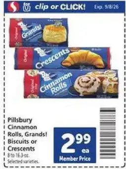 Safeway Pillsbury Cinnamon Rolls, Grands! Biscuits or Crescents offer