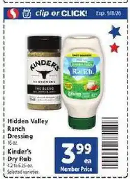 Safeway Hidden Valley Ranch Dressing / Kinder's Dry Rub offer