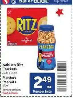 Safeway Nabisco Ritz Crackers / Planters Peanuts offer