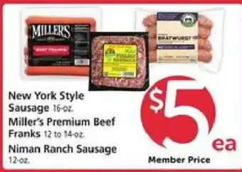 New York Style Sausage, Miller's Premium Beef Franks, Niman Ranch Sausage