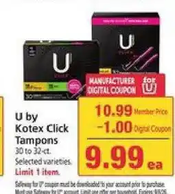 Safeway U by Kotex Click Tampons offer