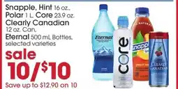 Giant Eagle Snapple, Hint, Polar, Core, Clearly Canadian, Eternal offer