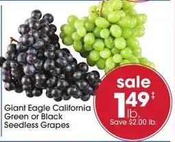Giant Eagle Giant Eagle California Green or Black Seedless Grapes offer