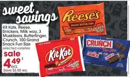 Giant Eagle Kit Kats, Reese, Snickers, Milk way, 3 Musketeers, Butterfinger, Crunch, 100 Grand Snack Fun Size offer