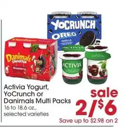 Giant Eagle Activia Yogurt, YoCrunch or Danimals Multi Packs offer