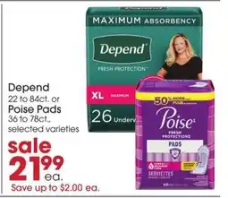 Giant Eagle Depend or Poise Pads offer