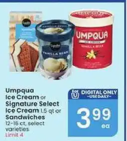 Albertsons Umpqua Ice Cream or Signature Select Ice Cream or Sandwiches offer