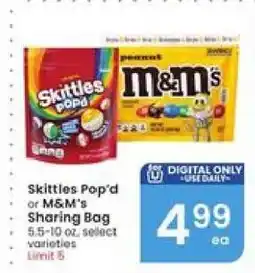 Albertsons Skittles Pop'd or M&M's Sharing Bag offer