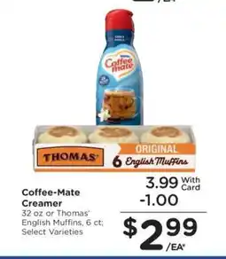 Kroger Coffee-Mate Creamer or Thomas’ English Muffins offer