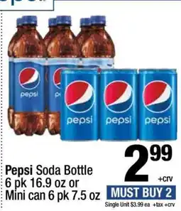 Super King Markets Pepsi Soda Bottle 6 pk 16.9 oz or Mini can 6 pk 7.5 oz offer
