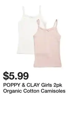 Marshalls POPPY & CLAY Girls 2pk Organic Cotton Camisoles offer