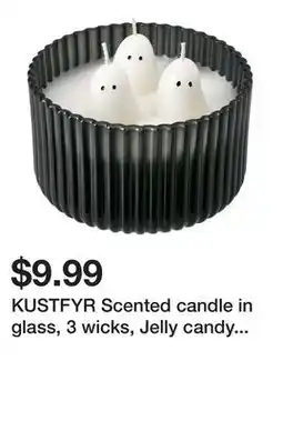 Ikea KUSTFYR Scented candle in glass, 3 wicks, Jelly candy ghost/black/white offer