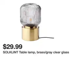 Ikea SOLKLINT Table lamp, brass/gray clear glass offer
