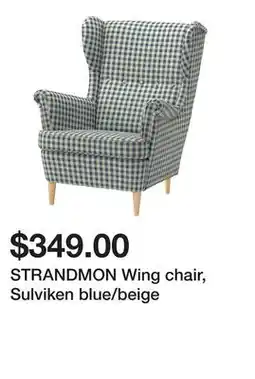 Ikea STRANDMON Wing chair, Sulviken blue/beige offer
