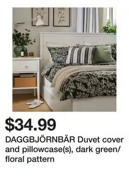 Ikea DAGGBJÖRNBÄR Duvet cover and pillowcase(s), dark green/floral pattern offer