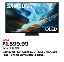 Best Buy Samsung - 65 Class S90H OLED 4K Glare-Free TV with SamsungVisionAI (2026) offer