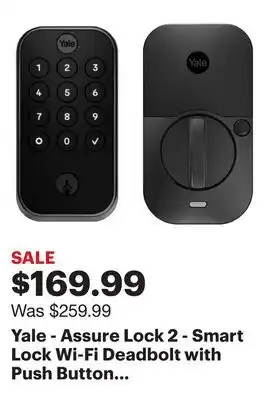 Best Buy Yale - Assure Lock 2 - Smart Lock Wi-Fi Deadbolt with Push Button Keypad | Key Access - Black Suede offer