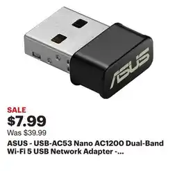 Best Buy ASUS - USB-AC53 Nano AC1200 Dual-Band Wi-Fi 5 USB Network Adapter - Black offer