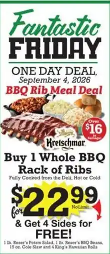 Ray's Food Kretschmar BBQ Rib Meal Deal offer
