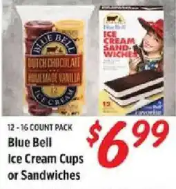 Rouses Blue Bell Ice Cream Cups or Sandwiches offer