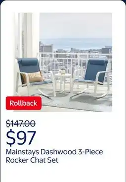 Walmart Mainstays Dashwood Steel 3-Piece Rocker Outdoor Chat Set, Blue offer