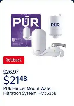 Walmart PUR Faucet Mount Water Filtration System, Vertical, White, FM3333B offer