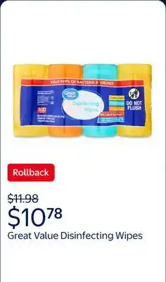 Walmart Great Value Disinfecting Wipes offer