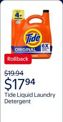 Walmart Tide Laundry Detergent Liquid with 6X Boosted Cleaning Power, Original Scent offer