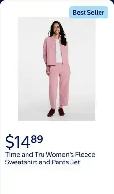Walmart Time and Tru Women's Fleece Sweatshirt and Barrel Leg Pants Set offer