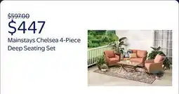 Walmart Mainstays Chelsea 4-Piece Outdoor Patio Deep Seating Set with Terracotta Cushions offer