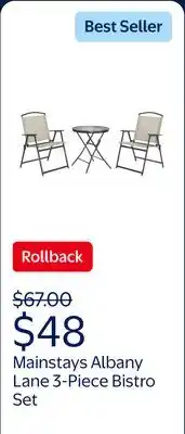 Walmart Mainstays Albany Lane 3-Piece Outdoor Bistro Set, Tan offer