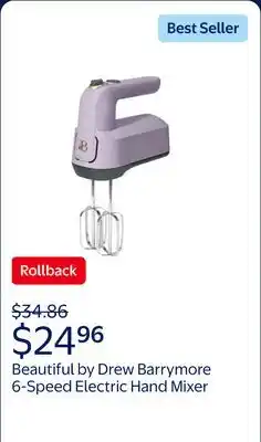 Walmart Beautiful 6-Speed Electric Hand Mixer, Lavender by Drew Barrymore offer