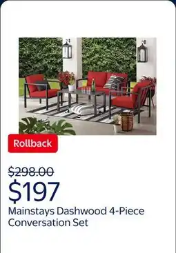 Walmart Mainstays Dashwood 4-Piece Outdoor Patio Conversation Set, Seats 4, Red offer