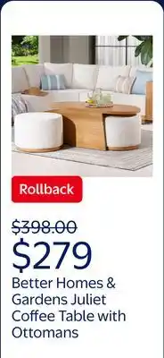 Walmart Better Homes & Gardens Juliet Outdoor Coffee Table with 2 Ottomans and Patio Cover, Beige offer