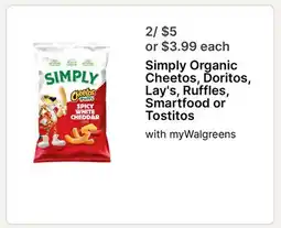 Walgreens Simply Organic Cheetos, Doritos, Lay's, Ruffles, Smartfood or Tostitos offer