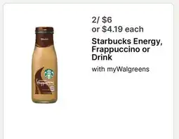 Walgreens Starbucks Energy, Frappuccino or Drink offer