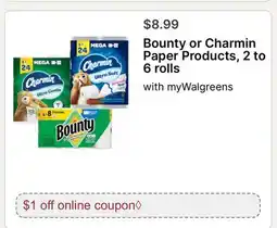 Walgreens Bounty or Charmin Paper Products offer